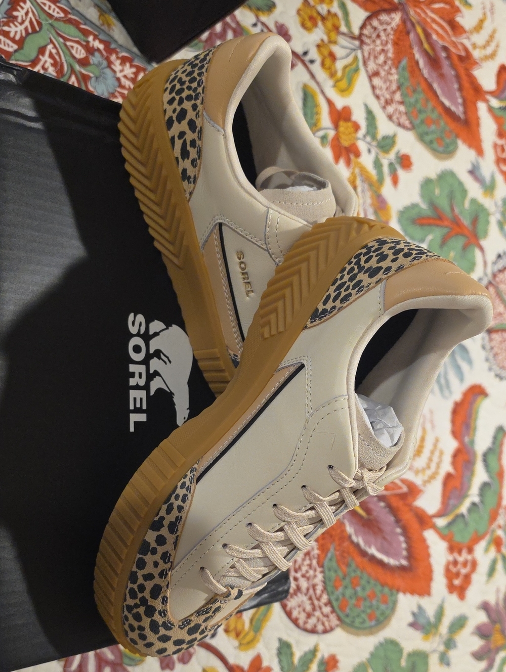 Sorel Women's Cream & Tan Leopard-Accent Platform Sneaker ONA AVE T-TOE